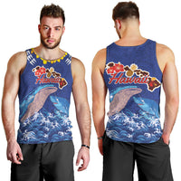 Hawaiian Sea Animals Men Tank Top Whales Shark and Turtle Guardians with Tribal Pattern