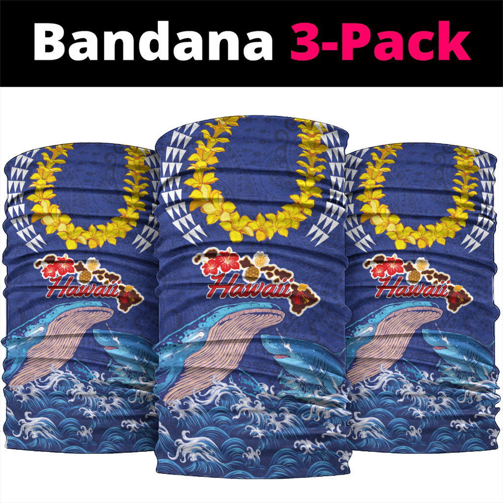Hawaiian Sea Animals Neck Gaiter Whales Shark and Turtle Guardians with Tribal Pattern