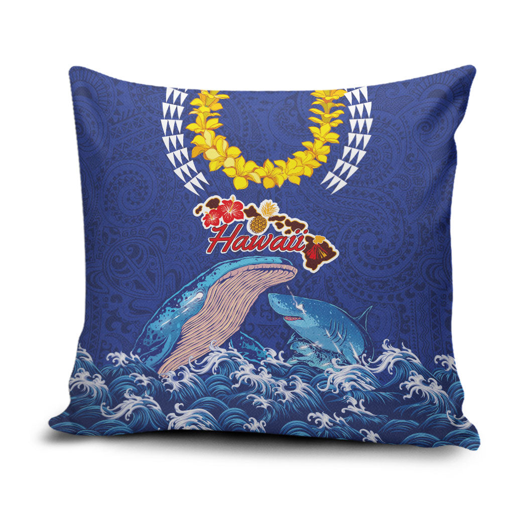 Hawaiian Sea Animals Pillow Cover Whales Shark and Turtle Guardians with Tribal Pattern LT03 Blue - Polynesian Pride