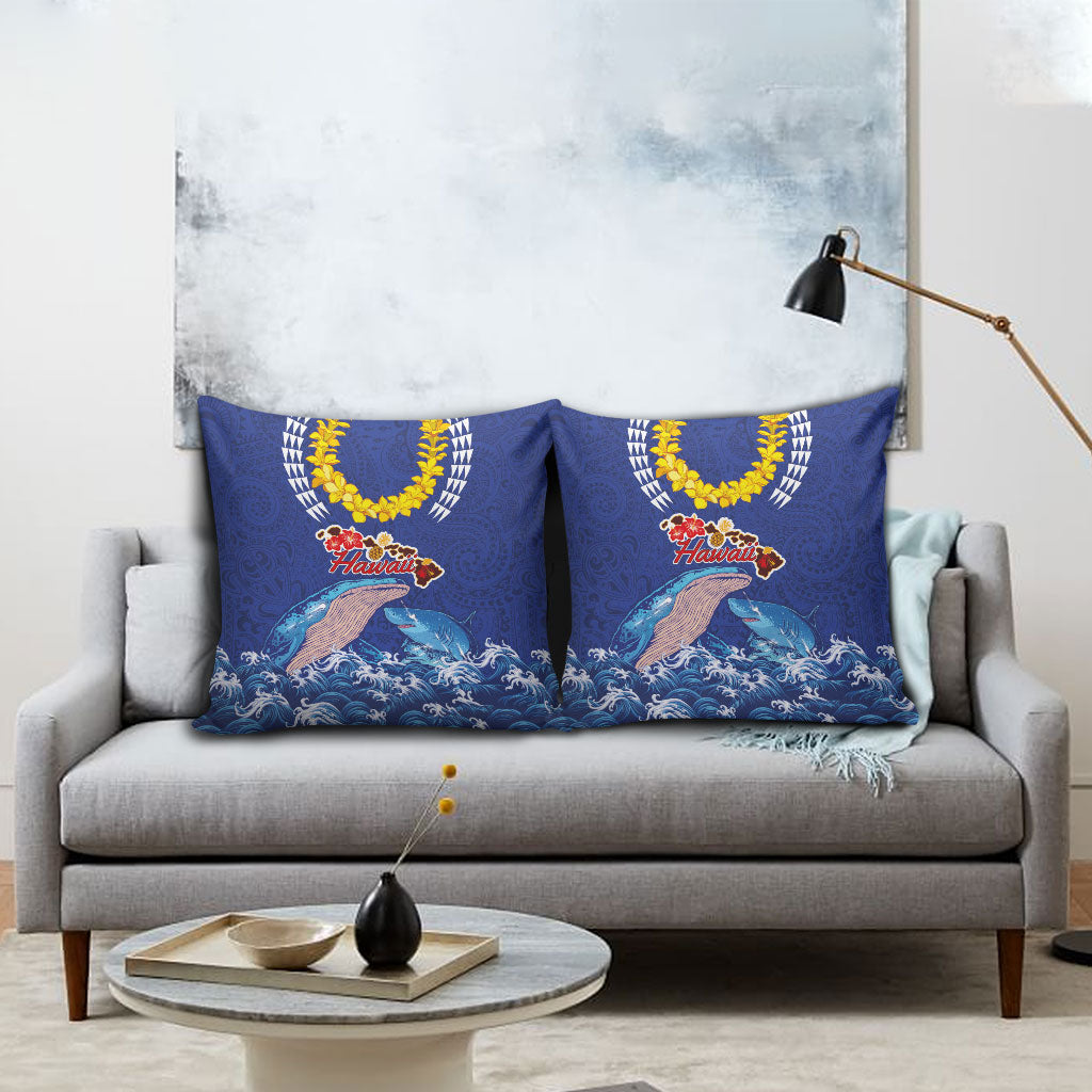 Hawaiian Sea Animals Pillow Cover Whales Shark and Turtle Guardians with Tribal Pattern LT03 - Polynesian Pride