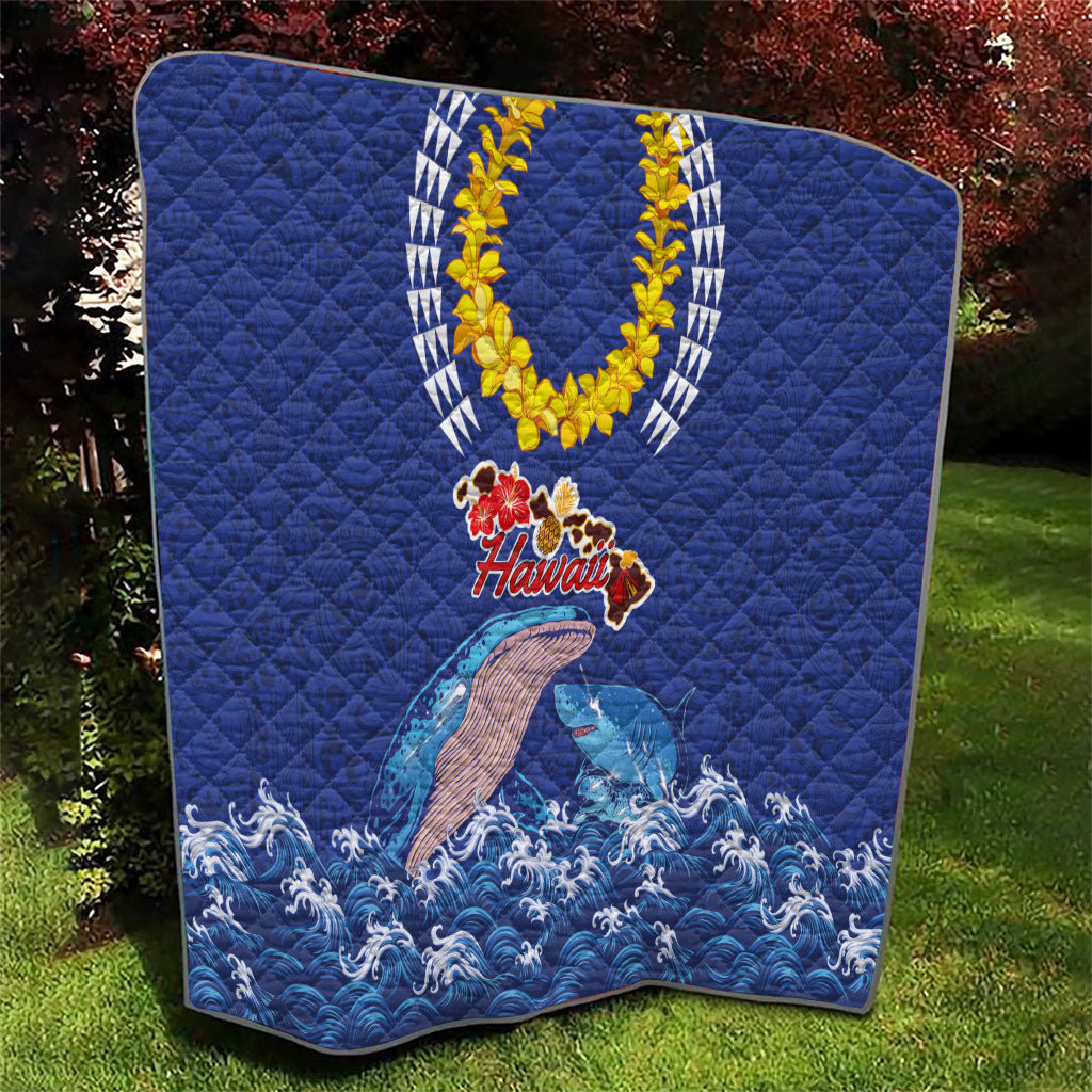 Hawaiian Sea Animals Quilt Whales Shark and Turtle Guardians with Tribal Pattern