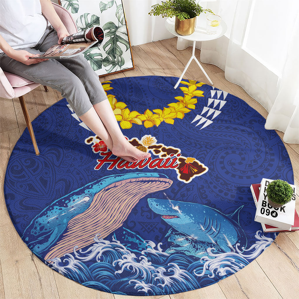 Hawaiian Sea Animals Round Carpet Whales Shark and Turtle Guardians with Tribal Pattern LT03 - Polynesian Pride