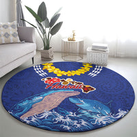 Hawaiian Sea Animals Round Carpet Whales Shark and Turtle Guardians with Tribal Pattern LT03 - Polynesian Pride