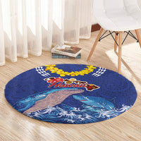 Hawaiian Sea Animals Round Carpet Whales Shark and Turtle Guardians with Tribal Pattern LT03 - Polynesian Pride