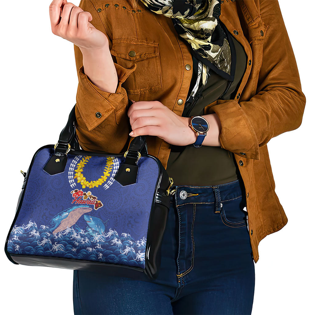 Hawaiian Sea Animals Shoulder Handbag Whales Shark and Turtle Guardians with Tribal Pattern