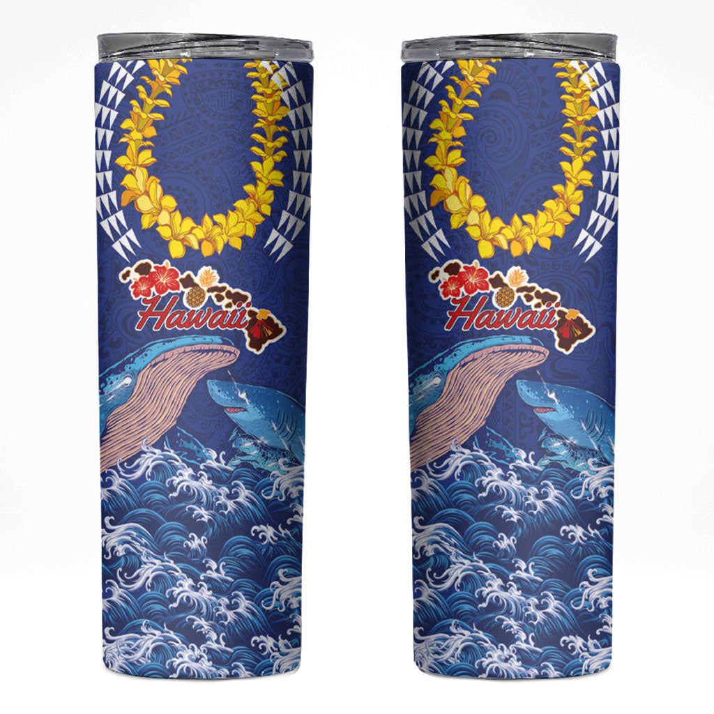 Hawaiian Sea Animals Skinny Tumbler Whales Shark and Turtle Guardians with Tribal Pattern LT03 Blue - Polynesian Pride