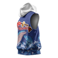 Hawaiian Sea Animals Sleeveless Hoodie Whales Shark and Turtle Guardians with Tribal Pattern LT03 - Polynesian Pride