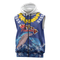 Hawaiian Sea Animals Sleeveless Zip Hoodie Whales Shark and Turtle Guardians with Tribal Pattern LT03 Blue - Polynesian Pride