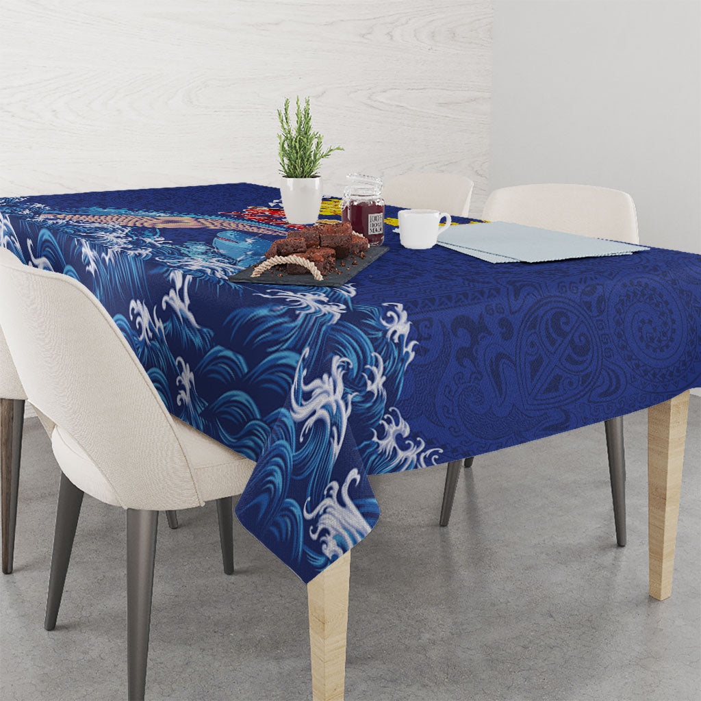 Hawaiian Sea Animals Tablecloth Whales Shark and Turtle Guardians with Tribal Pattern
