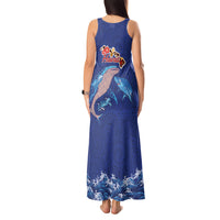 Hawaiian Sea Animals Tank Maxi Dress Whales Shark and Turtle Guardians with Tribal Pattern