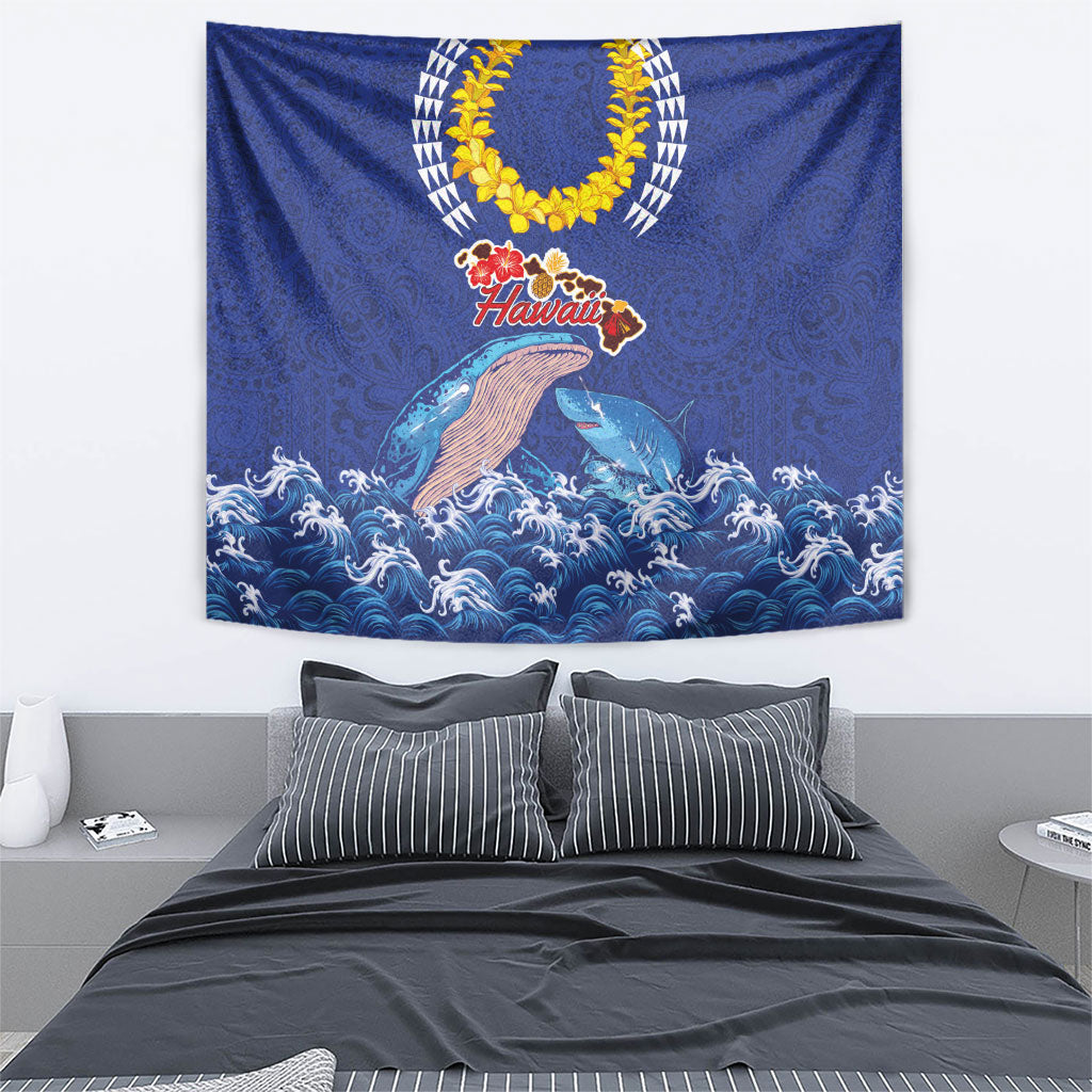 Hawaiian Sea Animals Tapestry Whales Shark and Turtle Guardians with Tribal Pattern LT03 - Polynesian Pride