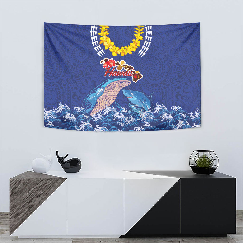 Hawaiian Sea Animals Tapestry Whales Shark and Turtle Guardians with Tribal Pattern LT03 - Polynesian Pride