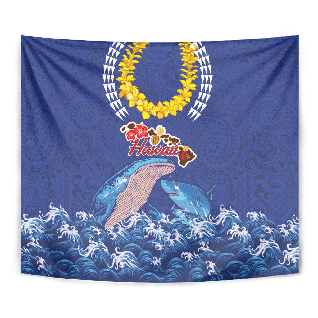Hawaiian Sea Animals Tapestry Whales Shark and Turtle Guardians with Tribal Pattern LT03 - Polynesian Pride