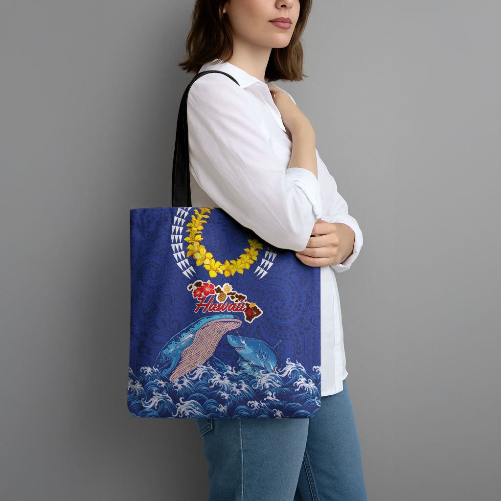 Hawaiian Sea Animals Tote Bag Whales Shark and Turtle Guardians with Tribal Pattern LT03 - Polynesian Pride