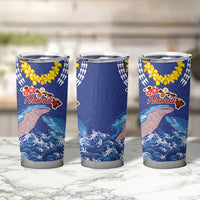 Hawaiian Sea Animals Tumbler Cup Whales Shark and Turtle Guardians with Tribal Pattern