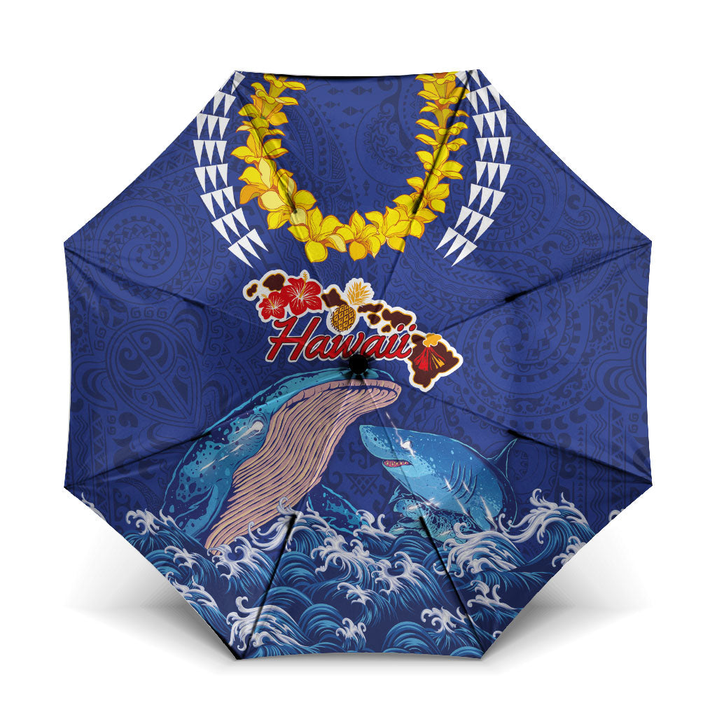 Hawaiian Sea Animals Umbrella Whales Shark and Turtle Guardians with Tribal Pattern LT03 One Size Folded 11.42 inch Opened Diameter 37.4 inch Blue - Polynesian Pride