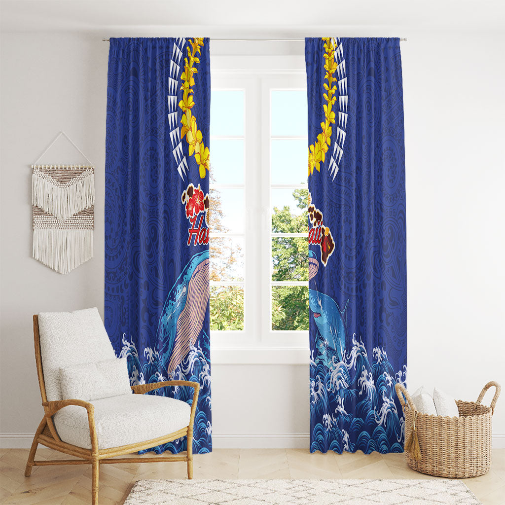 Hawaiian Sea Animals Window Curtain Whales Shark and Turtle Guardians with Tribal Pattern