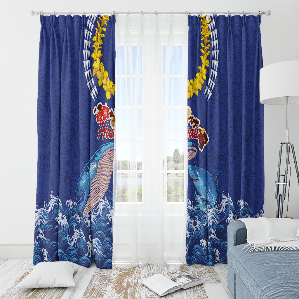 Hawaiian Sea Animals Window Curtain Whales Shark and Turtle Guardians with Tribal Pattern