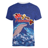 Hawaiian Sea Animals Women V-Neck T-Shirt Whales Shark and Turtle Guardians with Tribal Pattern LT03 - Polynesian Pride