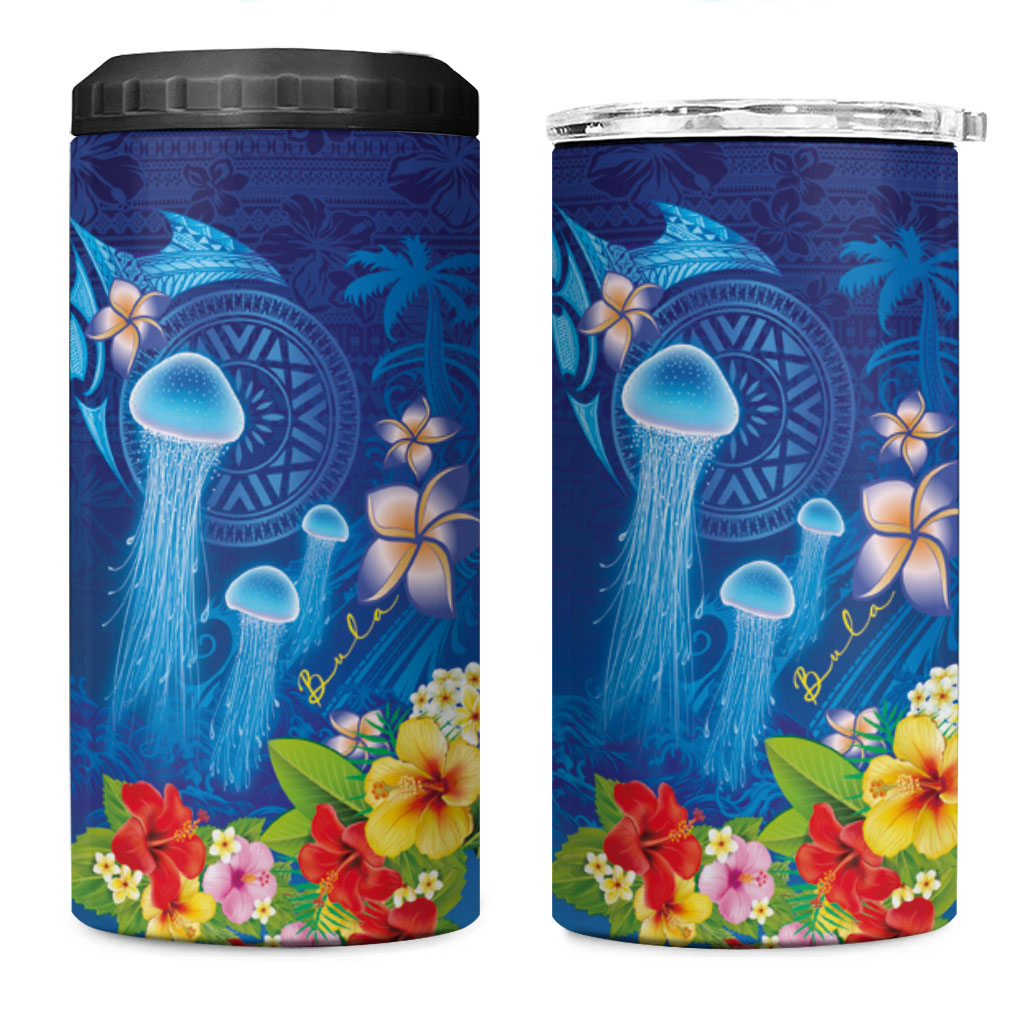 Fiji Jellyfish 4 in 1 Can Cooler Tumbler Tapa Patterns and Hibiscus Sea Vibe