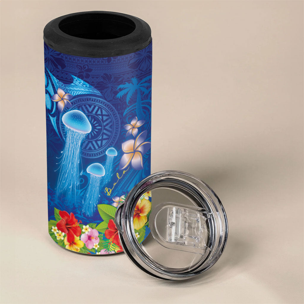 Fiji Jellyfish 4 in 1 Can Cooler Tumbler Tapa Patterns and Hibiscus Sea Vibe