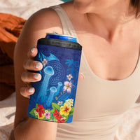 Fiji Jellyfish 4 in 1 Can Cooler Tumbler Tapa Patterns and Hibiscus Sea Vibe