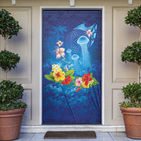 Fiji Jellyfish Door Cover Tapa Patterns and Hibiscus Sea Vibe LT03 Blue - Polynesian Pride