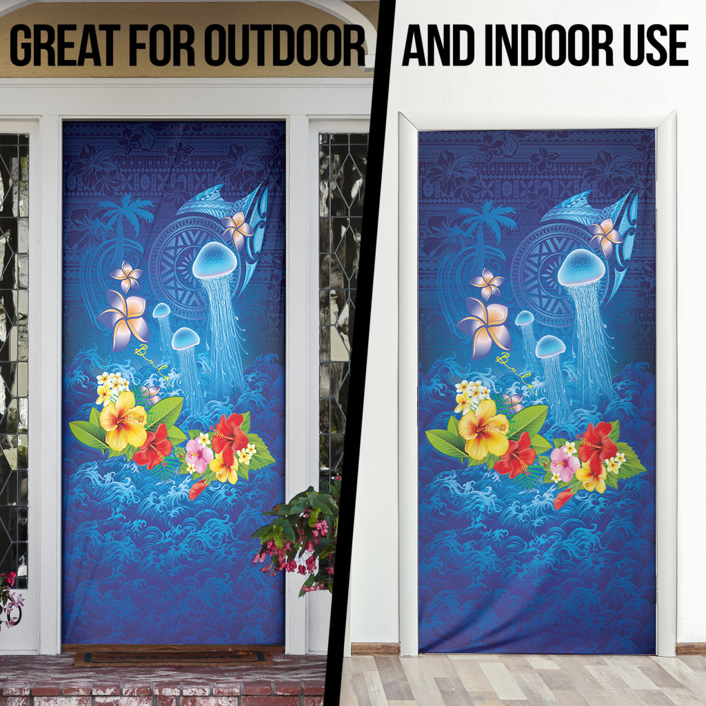 Fiji Jellyfish Door Cover Tapa Patterns and Hibiscus Sea Vibe LT03 - Polynesian Pride