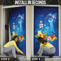 Fiji Jellyfish Door Cover Tapa Patterns and Hibiscus Sea Vibe LT03 - Polynesian Pride