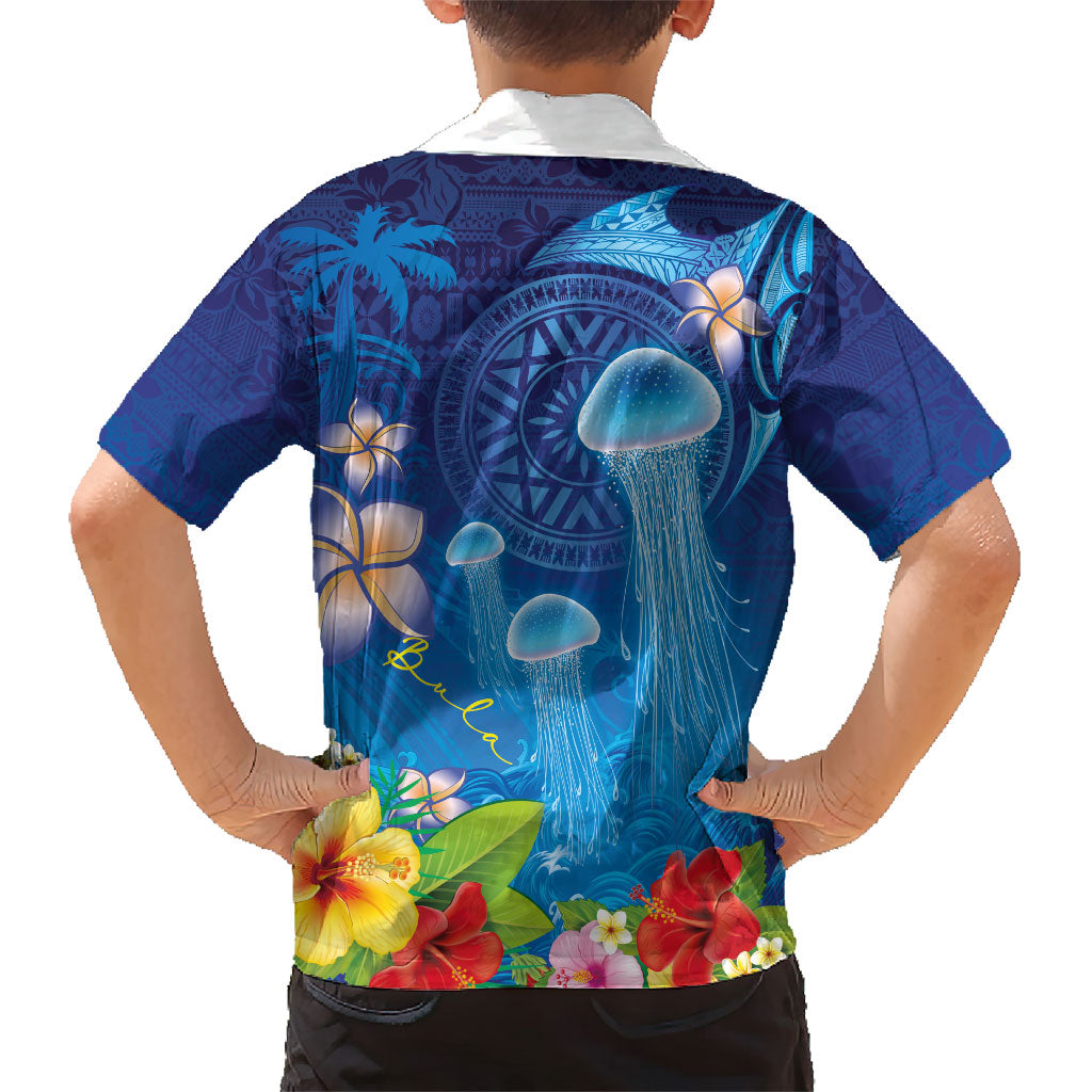 Fiji Jellyfish Family Matching Off Shoulder Short Dress and Hawaiian Shirt Tapa Patterns and Hibiscus Sea Vibe LT03 - Polynesian Pride