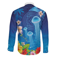 Fiji Jellyfish Family Matching Short Sleeve Bodycon Dress and Hawaiian Shirt Tapa Patterns and Hibiscus Sea Vibe LT03 - Polynesian Pride
