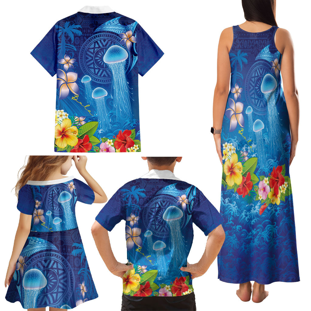 Fiji Jellyfish Family Matching Tank Maxi Dress and Hawaiian Shirt Tapa Patterns and Hibiscus Sea Vibe LT03 - Polynesian Pride