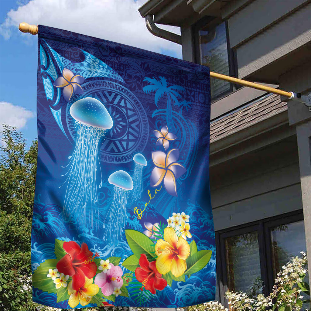 Fiji Jellyfish Garden Flag Tapa Patterns and Hibiscus Sea Vibe
