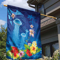 Fiji Jellyfish Garden Flag Tapa Patterns and Hibiscus Sea Vibe