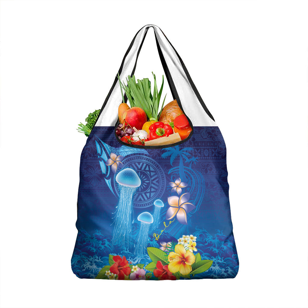 Fiji Jellyfish Grocery Bag Tapa Patterns and Hibiscus Sea Vibe