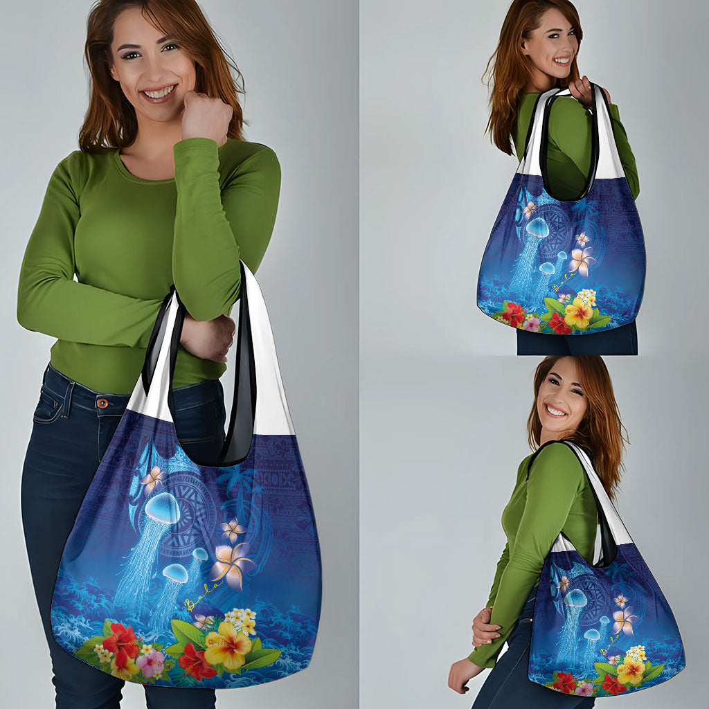 Fiji Jellyfish Grocery Bag Tapa Patterns and Hibiscus Sea Vibe