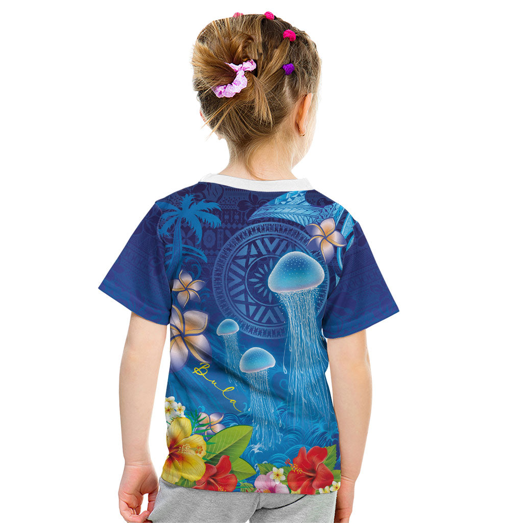 Fiji Jellyfish Kid T Shirt Tapa Patterns and Hibiscus Sea Vibe