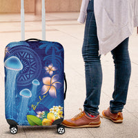 Fiji Jellyfish Luggage Cover Tapa Patterns and Hibiscus Sea Vibe