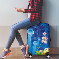 Fiji Jellyfish Luggage Cover Tapa Patterns and Hibiscus Sea Vibe