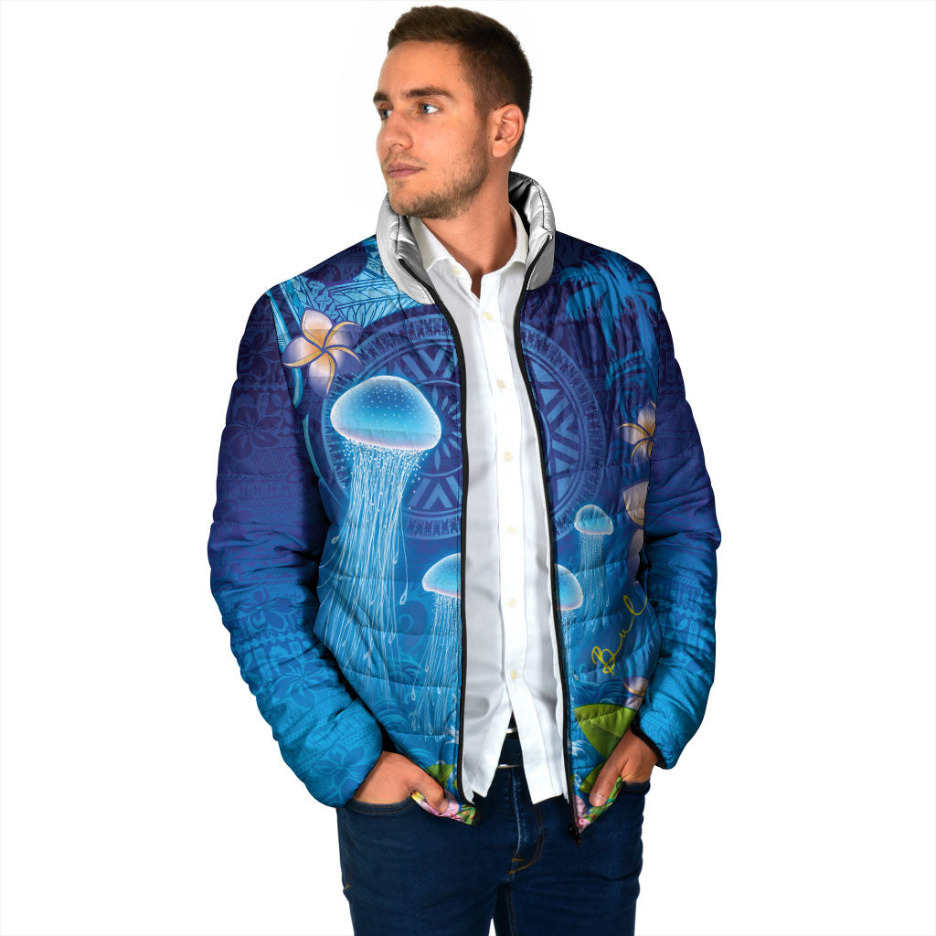 Fiji Jellyfish Padded Jacket Tapa Patterns and Hibiscus Sea Vibe LT03 - Polynesian Pride