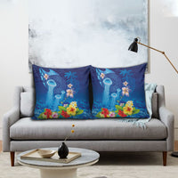 Fiji Jellyfish Pillow Cover Tapa Patterns and Hibiscus Sea Vibe