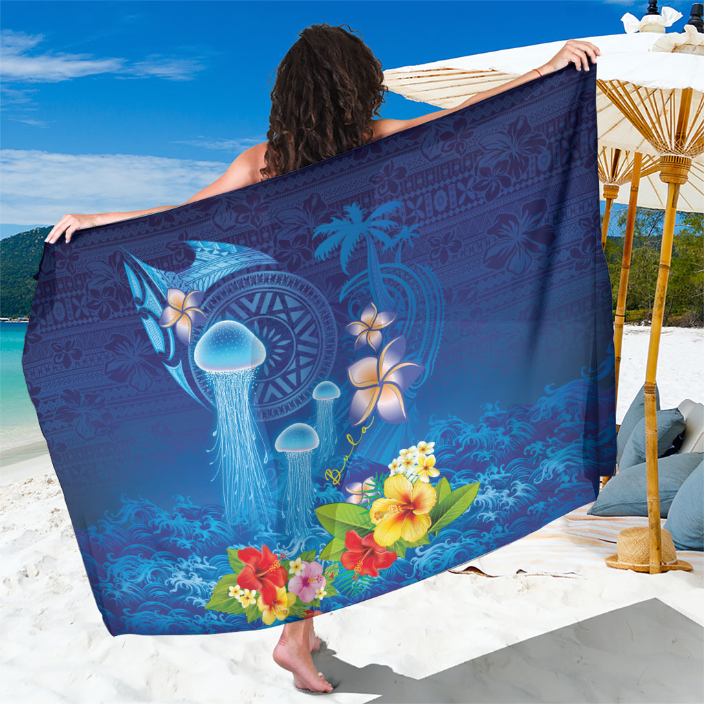 Fiji Jellyfish Sarong Tapa Patterns and Hibiscus Sea Vibe