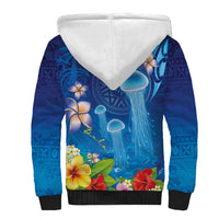 Fiji Jellyfish Sherpa Hoodie Tapa Patterns and Hibiscus Sea Vibe LT03 - Polynesian Pride