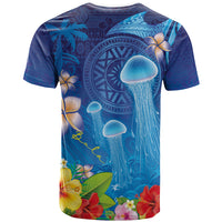 Fiji Jellyfish T Shirt Tapa Patterns and Hibiscus Sea Vibe LT03 - Polynesian Pride