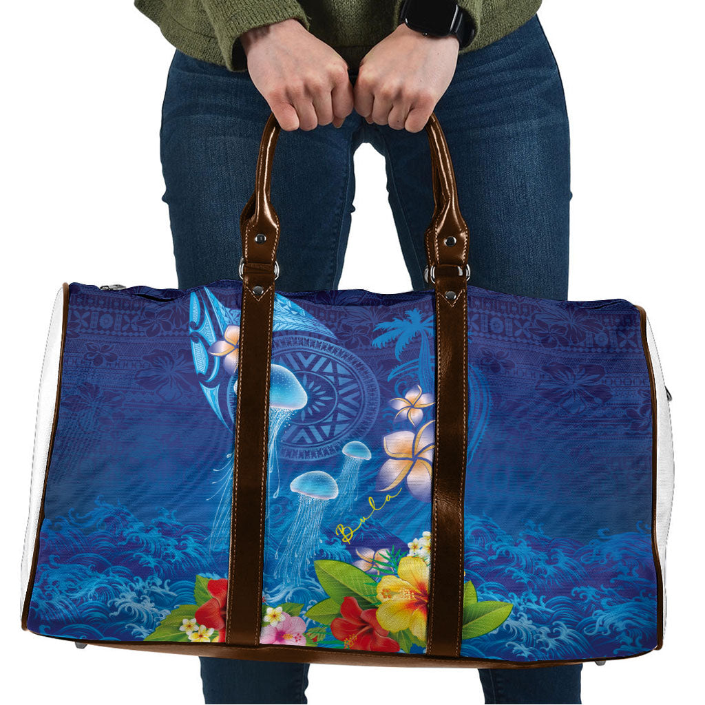Fiji Jellyfish Travel Bag Tapa Patterns and Hibiscus Sea Vibe LT03 Blue - Polynesian Pride