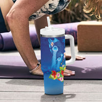 Fiji Jellyfish Tumbler With Handle Tapa Patterns and Hibiscus Sea Vibe