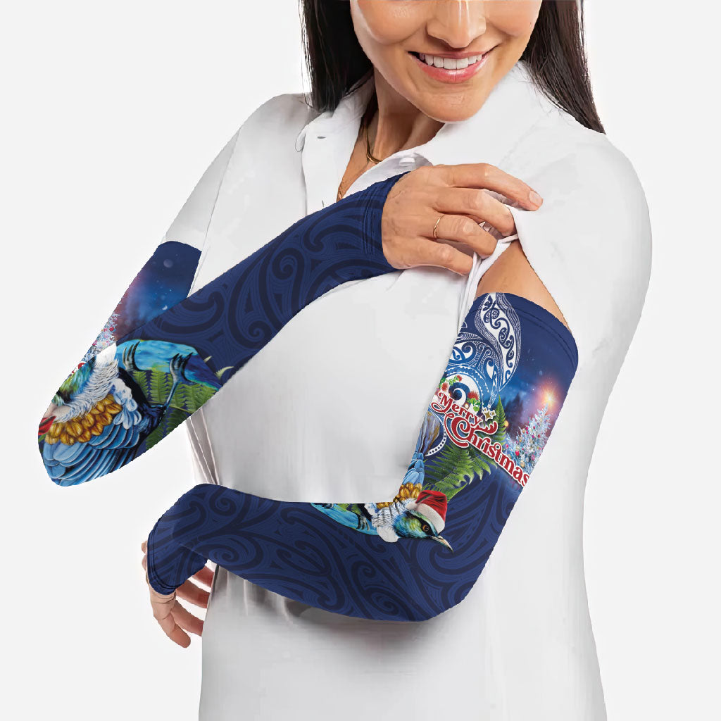 New Zealand Merry Christmas Arm Sleeves Maori Tribal Pattern with Xmas Tui Bird LT03 - Polynesian Pride