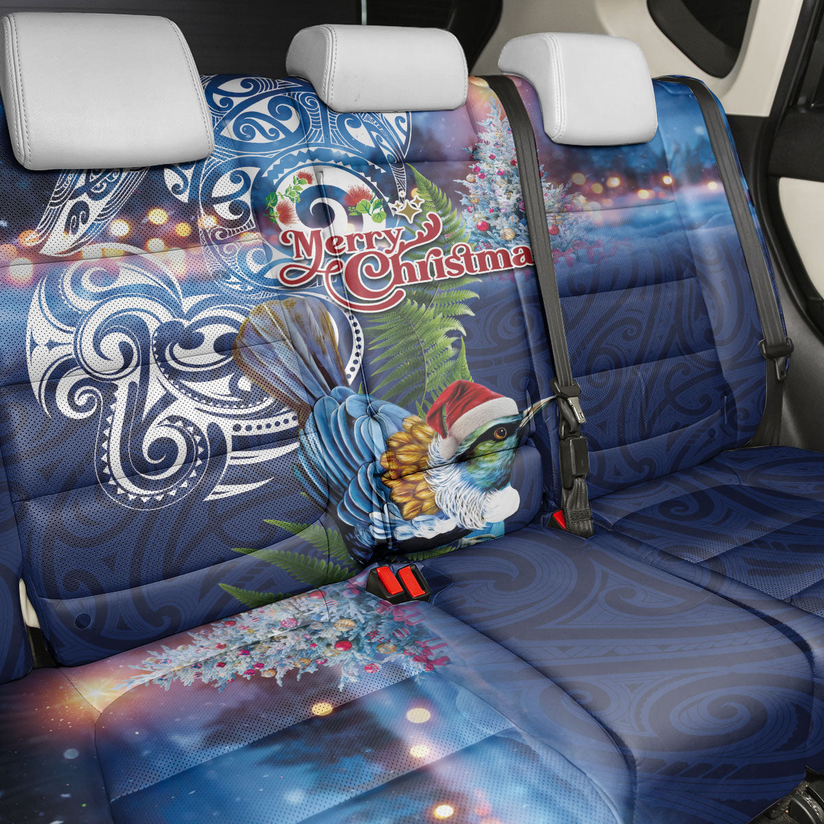 New Zealand Merry Christmas Back Car Seat Cover Maori Tribal Pattern with Xmas Tui Bird LT03 - Polynesian Pride