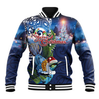 New Zealand Merry Christmas Baseball Jacket Maori Tribal Pattern with Xmas Tui Bird