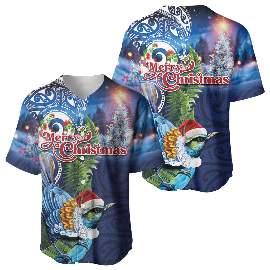 New Zealand Merry Christmas Baseball Jersey Maori Tribal Pattern with Xmas Tui Bird LT03 - Polynesian Pride
